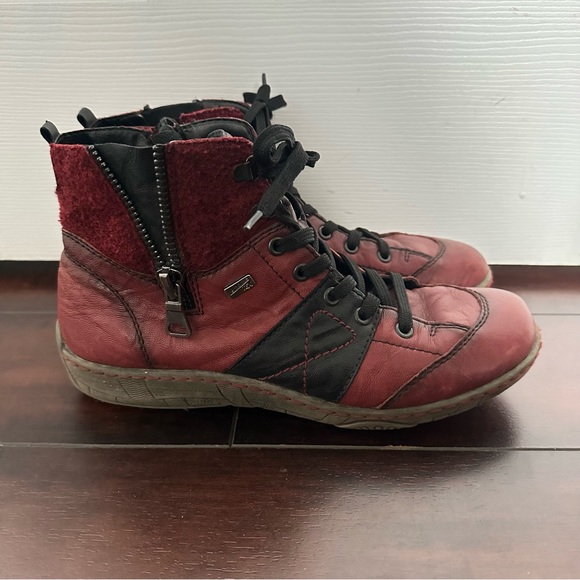 Size 10 (41) Remonte 8908 Women’s Leather Ankle Boots Red Lace Up Zip Comfort - Picture 3 of 7